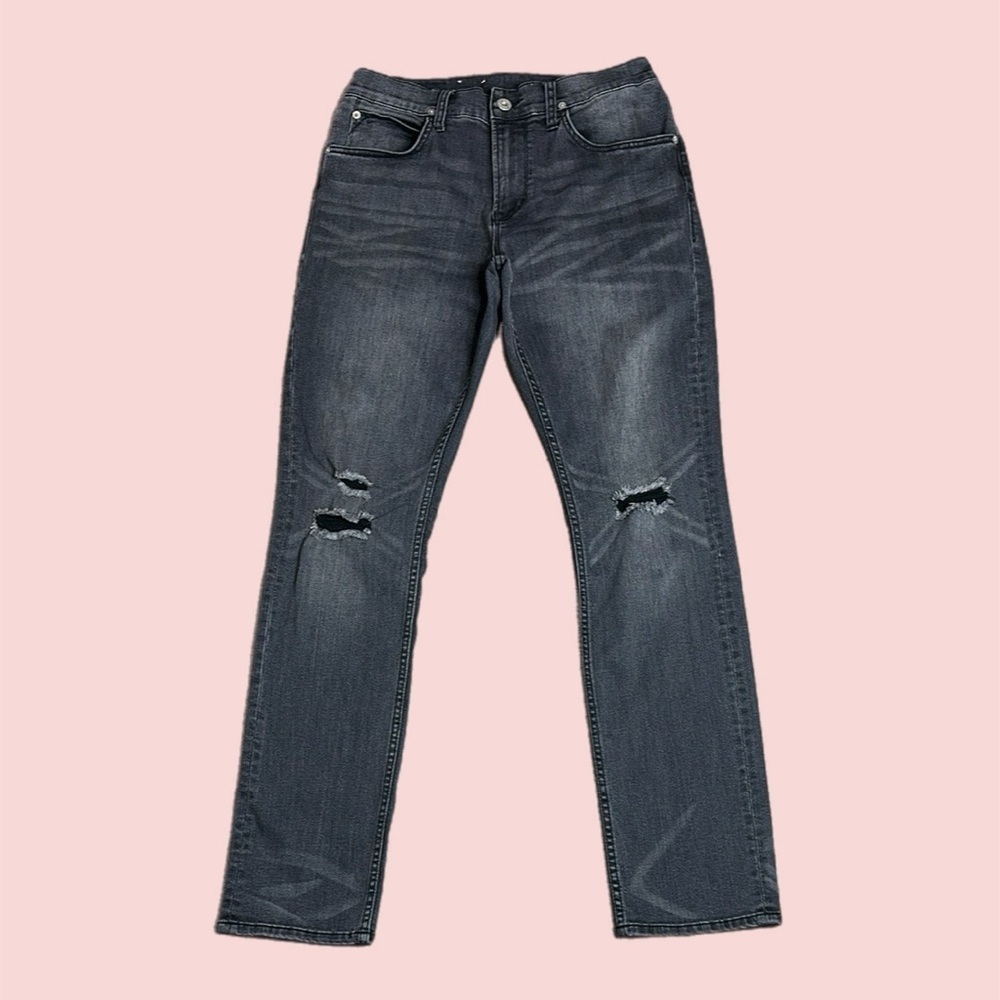 Hudson Men’s Blake Slim Straight Stretch Jeans Distressed Gray Wash Sz 32